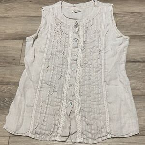 Lina Tomei Linen Tunic Shirt  Size S Beige/Tan‎ Made In Italy